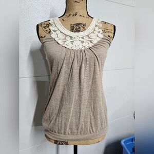 Beige Top with White Embellishments